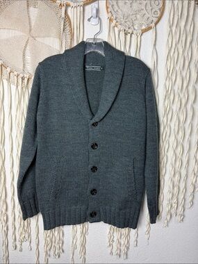 WoolOvers Teal Men's Shawl Collar Button Up Sweater with Pockets XS